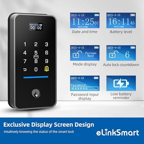 eLinkSmart Fingerprint Keyless Entry Door Lock with Door Magnetic Sensor, Keypad Smart Deadbolt Lock for Home Hotel Apartment Built-in Wi-Fi and Doorbell No hub No Drilling USB C Charging - Thumbnail 5