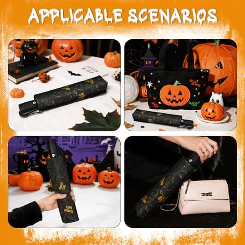 Natuquebrela Folding Portable Umbrella for Travel - Auto Open Close Wind Proof Umbrellas for Rain Goth Vintage Halloween Decor Packable Backpack Umbrella - Thumbnail 4