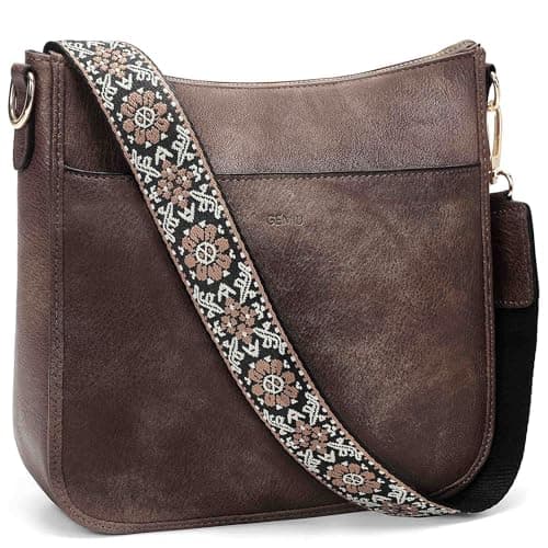 GEMIU Crossbody Bags for Women Crossbody Purse for Women Leather Shoulder Bags with Guitar Strap Coffee - Image 1