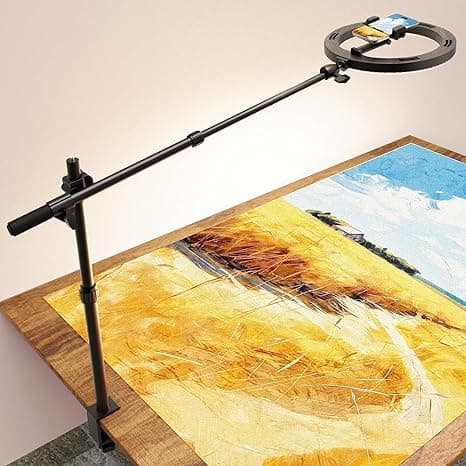 Ring Light for Desk with Overhead Phone Mount and Phone Holder - CRI >95 - Ring Light with Stand for Video Recording, Adjustable Desk Tripod with Ringlight for Artist/Painting/Content Creator/DIY - Image 1