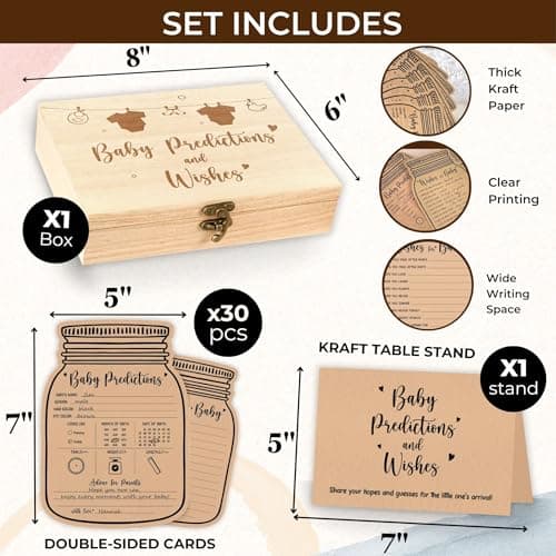 WOODAMORE Baby Prediction Cards For Baby Shower Decorations - Rustic Baby Predictions And Advice Cards, Wishes For Baby Cards For Baby Shower Games, Gender Neutral Baby Shower Advice Cards With Box - Thumbnail 2