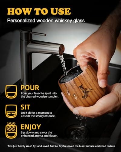 Birthday Gifts for Men Whiskey Glass, Bourbon Glass Gifts for Men Personalized Charred Wooden Bourbon Drinking Glass, Engraved Anniversary Groomsmen Gift for Men Dad Husband Him, Whiskey Tumbler Cup J - Thumbnail 6