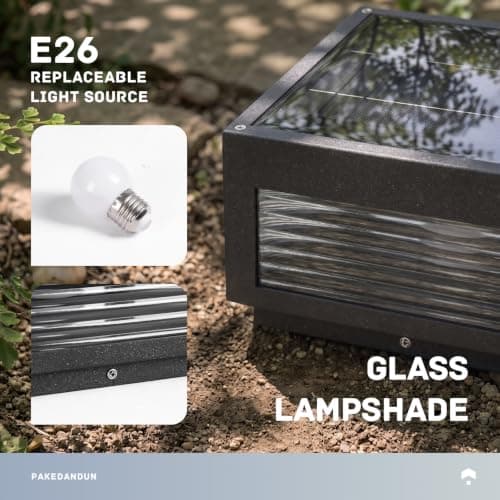 PAKEDANDUN Solar Post Lights, 9.84'' Pillar Lamp Posts IP54 Waterproof Modern Column Lamps Dusk to Dawn 3000K LED Square Lanterns for Patio Porch Fence Garden Driveway Decoration - Thumbnail 2