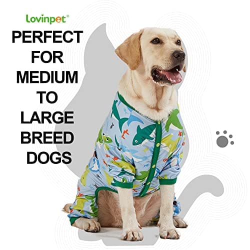 LovinPet Surgical Recovery Shirt for Large Dogs, Undershirt for Dog Coats, Lightweight Stretchy Knit Dog Onesie, Big Bites Turquoise Print, Pitbull Shirt, UV Protection,Stop Shedding for Dogs, 3XL - Thumbnail 3