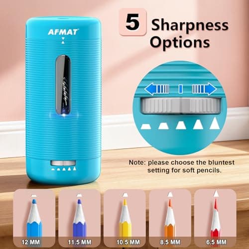 AFMAT Electric Pencil Sharpener, Fully Automatic Pencil Sharpener, Auto in & Out, Rechargeable Hands-Free Sharpeners for Jumbo & Colored Pencils (6.5-12mm), Portable for Home/Classroom/Office PSC2 - Thumbnail 5