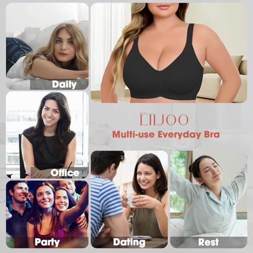 LIIJOO Women Seamless Wireless Bra – Comfortable Soft Supportive Push Up Bra for Women, No Wire Smooth Lounge Underwear for Everyday Wear, Breathable Stretch Fabric（Black, 4XL Plus Size） - Thumbnail 6