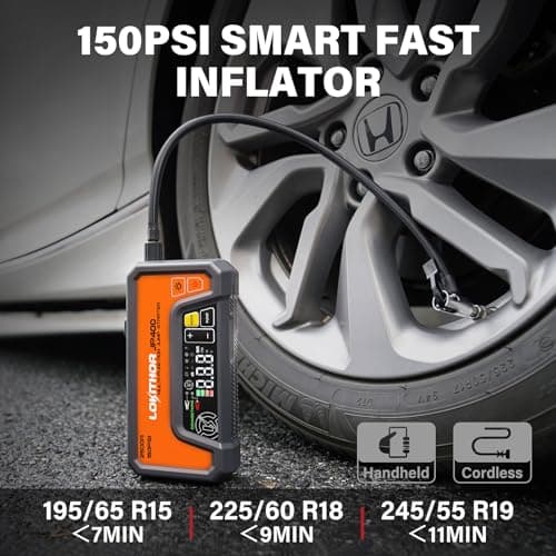 LOKITHOR JP400 Jump Starter with Air Compressor, 2500A 12V Portable Car Battery Booster Pack (8.5L Gas/6.5L Diesel) with ConnectMax Tech, 150PSI Tire Inflator, Auto-Shutoff & Dynamic Dwell (Orange) - Thumbnail 4