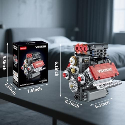 OCES V8 Engine Building Set — Mini V8 Engine Kits That Runs 478 PCS Working V8 Model Kit with Motor & Battery Box, Visible Pistons & Moving Crankshaft, STEM Engineering Project for Kids Teens Adults - Thumbnail 4