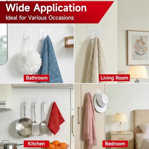10 Pack Invisible Adhesive Hooks for Hanging Heavy Duty, Waterproof & Rustproof Shower Hooks for Inside Shower, Clear Sticky Hooks for Walls No Damage, Multi-Use for Kitchen, Bathroom, Bedroom, Office - Thumbnail 5