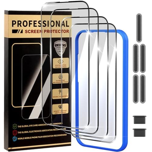 jpyyw 4 Pack for iPhone 14 Pro Max Screen Protector, Military-Grade Shatterproof, 9H Hardness, Tempered Glass with Install Frame