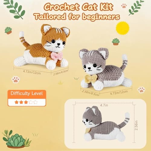 AI.QVOKA Crochet Kit for Beginners Kids Ages 8-12, Learn to Crochet Kit for Adult Beginners | Cat Crochet Animal Kit with Step-by-Step Video Tutorials – Perfect Crochet Gifts for Girls (2 Pack) - Thumbnail 2