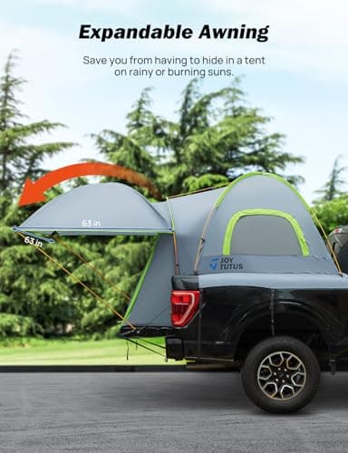 JOYTUTUS Pickup Truck Tent 5.5ft Bed Tent with Removable Awning, Waterproof PU2000mm Double Layer for 2 Person, Portable Truck Bed Tent - Green, Aluminum Pole - Thumbnail 3