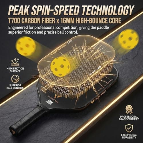 T700 Carbon Fiber Pickleball Paddles, Pickleball Set 16mm Pickle Ball Rackets with CMS Matte Surface Lightweight Honeycomb Core & Durable Edge Guard Protector Larger Sweet Spot - Thumbnail 5