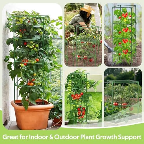 Jesosia 3 Pack Tomato Cages with 17 Gallon Grow Bags - 48 Inch Square Plant Support Trellis Tomato Planter Pots Kit - Garden Stakes for Vertical Climbing Plants Vegetable Flower Fruit Outdoor Indoor - Thumbnail 6