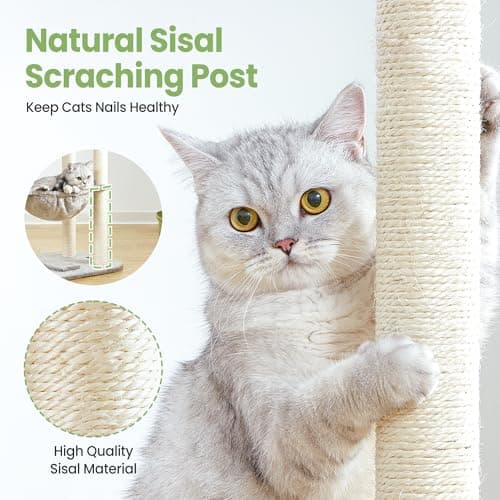 Small Cat Tree Tower with Lots of Scratching Posts - 42 Inch Medium Compact Cats Scratch House with Hammock Perch for Multi Level 2 Kitty - Indoor Corner Cat Bed Condo Climbing Gym Towers Furniture - Thumbnail 3