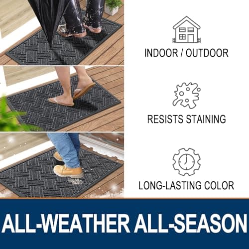 OLANLY Indoor Outdoor Mat, Sturdy Natural Rubber Floor Mat, Non Slip Low Profile Waterproof Doormat, and Stain Front Door Mats, Easy Clean Patio Entrance Mat, 30''x17'', Grey - Thumbnail 4