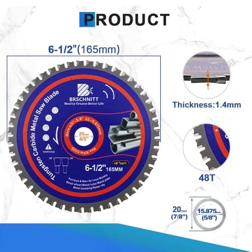 6-1/2" Metal Cutting Circular Saw Blade - BRSCHNITT 1pcs Tungsten Carbide Tipped TCT Saw Blades for Iron, Iron Pipe, Ferrous Metals 48T Arbor:4/5"-5/8" - Thumbnail 2
