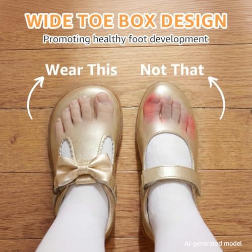 STQ Toddler Girls Dress Shoes Wide Toe Box Mary Jane Flats Ballet Wedding School Uniform Flower Ballerina Baby First Walking 6-12 12-18 Months Babies Casual with Zero Drop Gold Toddler Size 5 - Thumbnail 4
