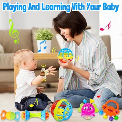 Baby Rattles 0-6 Months: Baby Toys 6-12 Months Infant Toys 0-3 Months Newborn Toys Teething Toys 3-6 Months - Baby Teether Wrist Socks Gifts for Boy Girl Easter Basket Stuffers - Thumbnail 4
