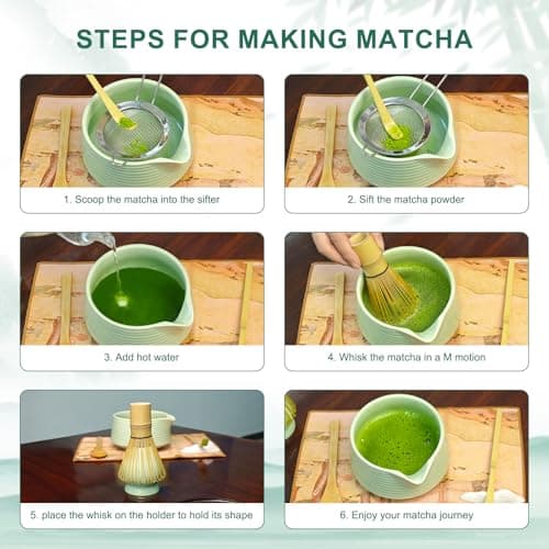 Matcha Whisk Set, Matcha Bowl with Spout, Tea Brush Stand, Stainless Steel Sifter, Matcha Whisk Holder - 8 Pcs Green Matcha Kit Set for Matcha Lover Ideal Holiday Gift, Tea Making Tools - Thumbnail 4