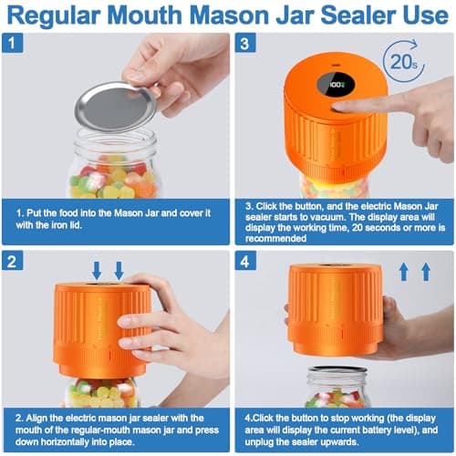 LOVE MOMENT Electric Mason Jar Vacuum Sealer Kit for Wide Mouth and Regular Mouth Mason Jar - Orange - Thumbnail 3