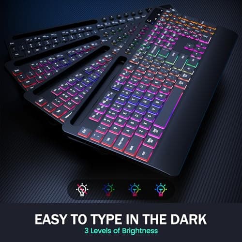 Wireless Keyboard and Mouse Combo - Dual System RGB Backlit Mouse and Keyboard,2.4G Rechargeable,Full-Sized Ergonomic Silent Design with Phone Holder for Windows Mac PC Laptop (Black-V2) - Thumbnail 2
