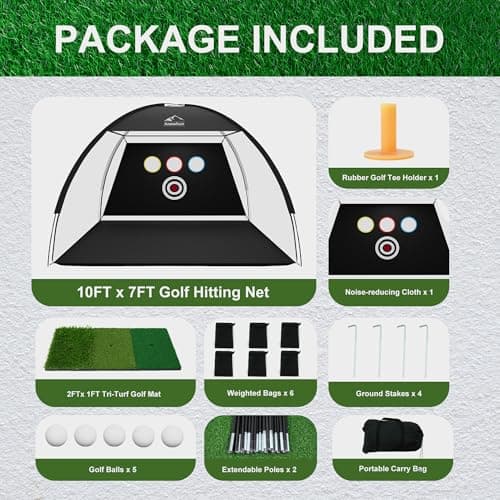 Golf Net, 10x7 Ft Golf Hitting Net with Tri-Turf Mat, Multi-Target Golf Practice Net for Outdoor/Indoor Chipping & Driving, Ideal Gift for Men/Dad/Husband/Golfers - Thumbnail 5
