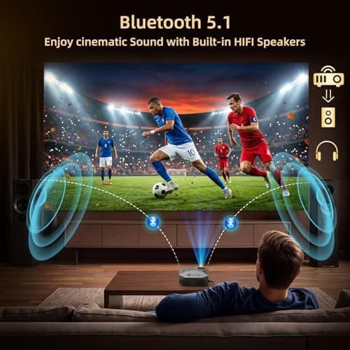 FUDONI Projector with WiFi and Bluetooth, Outdoor 4K Support 18000L Projector HD 1080P Max 300" Display, Movie Video Portable Home Theater Projector Compatible with USB/HDMI/iOS/Android/TV Stick - Thumbnail 5