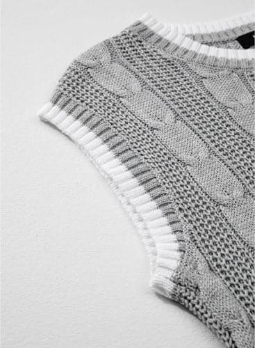 Dokotoo Women Tank Tops Round Neck Cap Sleeve Color Block Cable Knit Womens Tops Womens Tank Tops Sweaters for Women Trendy Gray Large - Thumbnail 4