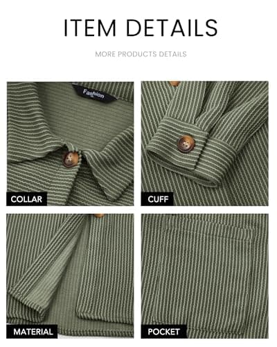 PRETTYGARDEN Women's Button Down Shirts 2026 Spring Long Sleeve Textured Tops Oversized Shacket Jacket Knit Blouses(Sage Green,Large) - Thumbnail 4