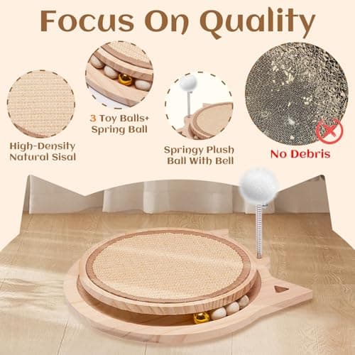 Natural Sisal Cat Scratcher, Round Cat Toys for Indoor Cats Interactive Toys with Ball Track Spring Ball, Kitten Toys for Chasing Hunting Mental Physical Exercise Puzzle - Thumbnail 2
