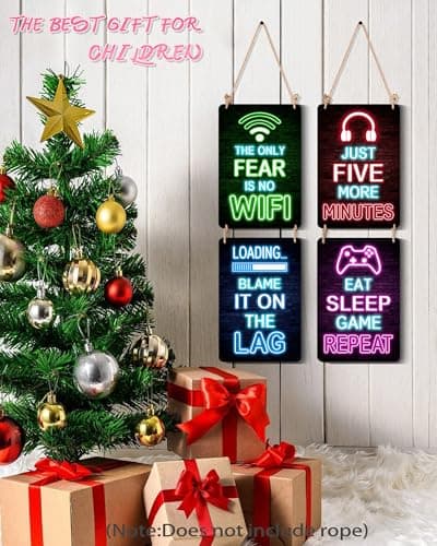 Drsoum Video Gamer Room Decor for Boys Gaming Wall Decor Neon Gaming Room Metal Sign 12 x 8 Inch Set of 4 - Gamer Wall Decor Teenage Boy Room Decor - Thumbnail 6