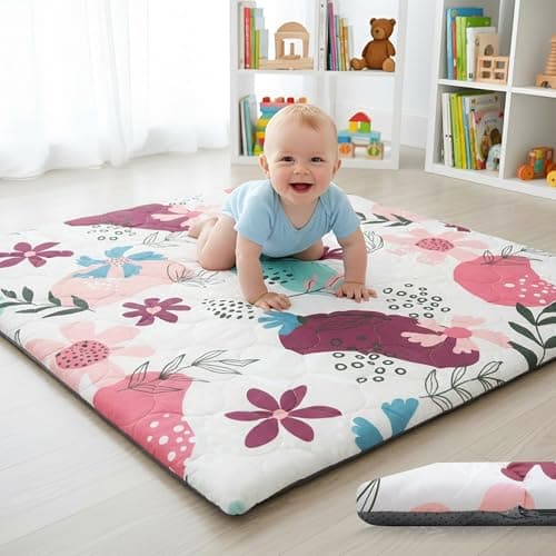 PaPaMat 1.5" Thick Premium Foam Baby Play Mat 50x50 Removable & Machine Washable Cover for Baby Tummy Time, Softness Easy Clean Waterproof & Non-Slip Backing Safe for Crawling (Floral) - Image 1