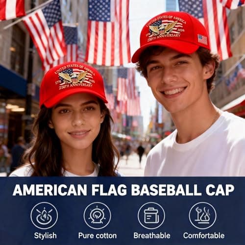 250 Anniversary USA Hat for Men Women,Eagle Printed Adjustable Baseball Cap,Patriotic 250th Gift for Husband,Veteran(Red) - Thumbnail 4