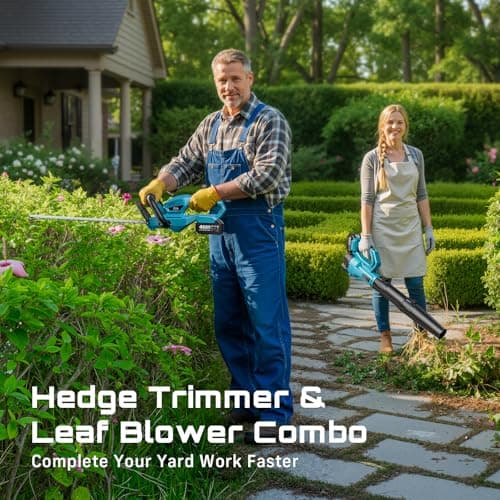 SEESII Cordless Hedge Trimmer and Leaf Blower Combo, 2 Pcs 4.0Ah Batteries, Electric Handheld Bush Trimmer with 20" Dual-Action Blade, Lightweight Brushless Blower with 2 Speed Modes for Yard Garden - Thumbnail 2