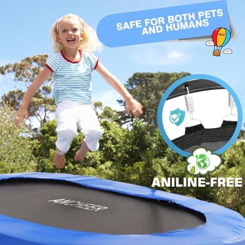 ANCHEER Trampoline for Kids, Toddler Trampoline Indoor Sports and Outdoor Games 56" Kids Rebounder 220LBS Capacity with Adjustable Safety Handrail Foldable Jumper for Boys and Girls (Deep Blue) - Thumbnail 3