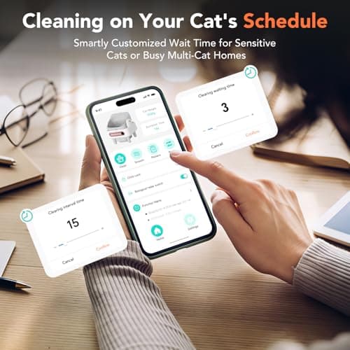 RPZ Automatic Cat Litter Box Self Cleaning, Robot Litter Box for Multiple Large Cats, Open Top Auto App Control Ultra-Quiet, Durable, Keep Home Freshness, Wood Grain - Thumbnail 5