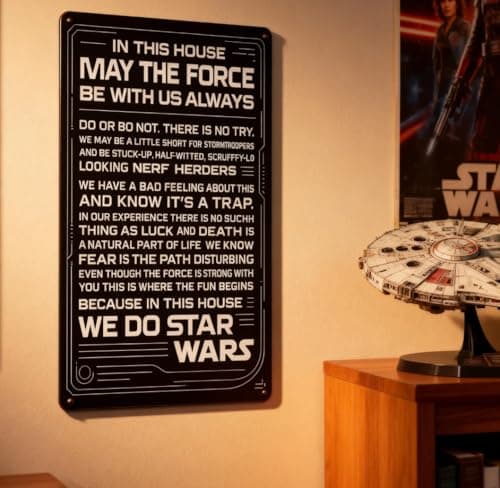 House Rules Metal Tin Sign Wall Art Rustic in This House Signs Gifts for Home Wall Decor Metal Tin Sign In This House Compatible For Star Wars Home Wall Art Decor Gifts Bathroom Accessories May The Force Be With You Do Or Not There Is No Try Decorations Vintage Signs 8x12 Inches - Thumbnail 2