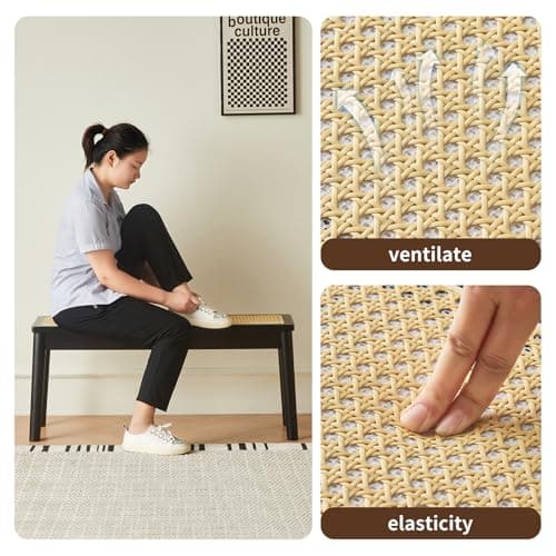 Jimenuco 40" Wooden Dining Bench with Hand Woven Rattan Seat,Solid Wood Bench for Entryway,Living Room,Kitchen and Bedroom（Black，18" H - Thumbnail 4