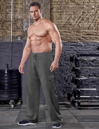 Deyeek Men's Sweatpants Open Bottom Sweat Pants for Mens Cargo Sweatpants for Men Gym Workout Sweats Lounge Pants with Pocket Dark Grey - Thumbnail 6