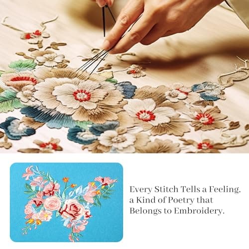 MINICAGIE Embroidered Fabric Journal for Women A5 Hardcover College Ruled Notebook with Gift Box Butterfly Floral Journaling Notebooks for Writing, 5.7 x 8.3 In, Blue - Thumbnail 2