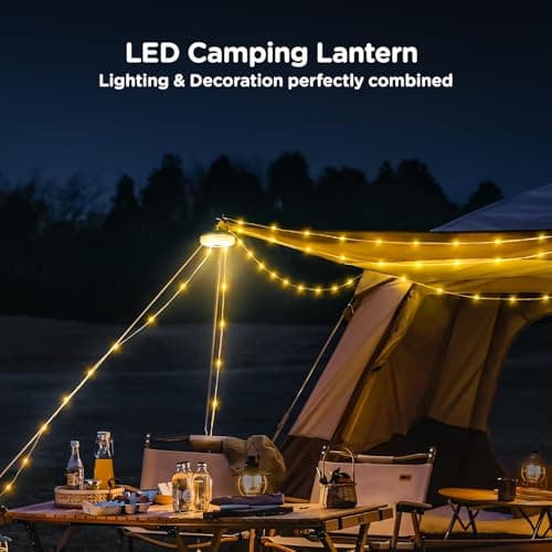 OGERY Camping String Lights, 4 in 1 Quick Storage 32.8FT Rechargeable Tent Lights String with 8 Lighting Modes, Hanging Waterproof Portable LED Lamp for Outdoor Patio Awning Garden Camping Essentials - Thumbnail 2