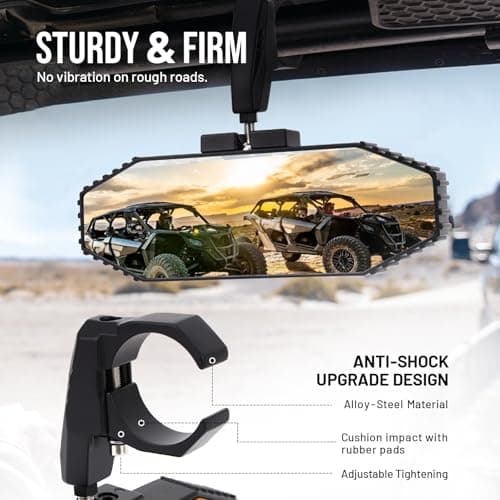 RKV86 UTV Rear View Mirror, Adjustable SXS Center Rearview Mirror, Universal Fit for 1.6"-2" Roll Bar Cage, Compatible with Polaris RZR, Pioneer, Talon, Can Am X3, Kawasaki, CFMOTO (Red) - Thumbnail 4