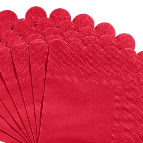 NatNarr 120 Pcs Cocktail Napkins Red Paper Napkins Red Dessert Beverage Napkin Scalloped Party Napkin for Birthday, Mothers Day, Graduation, 5 x 5 Inch - Thumbnail 3