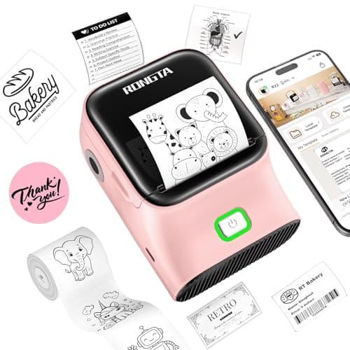 Rongta Mini Sticker Printer, Bluetooth Thermal Label Printer, Portable Inkless Label Maker Suitable for Creative Kids DIY, Diaries, Study Notes, Pink
