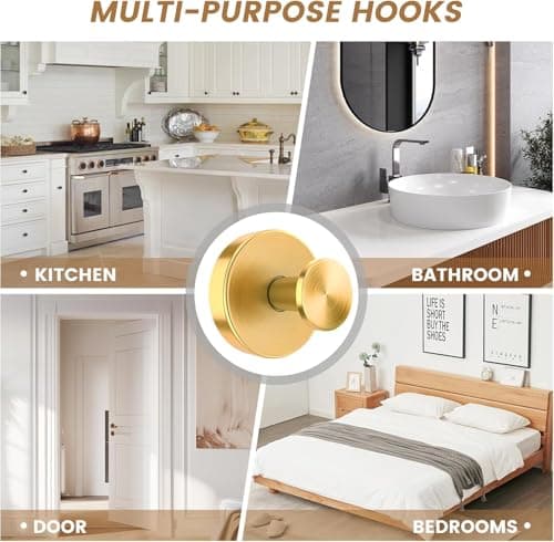 BKV Suction Cup Hooks for Glass Window,Removable Shower Hooks for Inside Shower,Metal Towel Hooks for Bathrooms,4 Pack(Gold) - Thumbnail 4