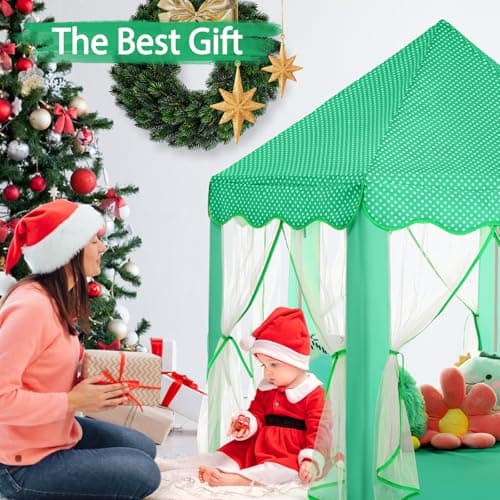 Monobeach Princess Tent Girls Green Large Playhouse Kids Castle Play Tent with Star Lights Gift Toy for Children Indoor and Outdoor Games - Thumbnail 4