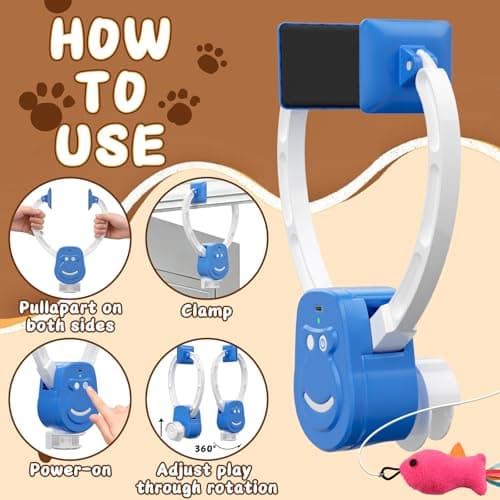 Automatic Cat Toy for Indoor Cats, Interactive Door Hanging Cat Toy with Smart Touch Restart, USB Rechargeable Cat Teaser with Elastic Rope, Adjustable Height Cat Toy for Kittens & Adult Cats (Blue) - Thumbnail 4