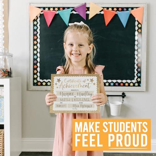 Classroom Award Certificates for Students -25 Certificate of Achievement Awards, Gold Star Certificate Paper, Preschool Graduation Certificates for Kids, Kindergarten Diploma, Star Student Honor Roll - Thumbnail 3