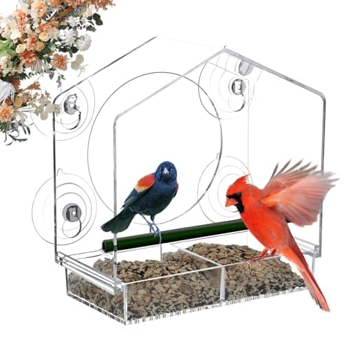 Jarkyfine Window Bird Feeder - 4 Strong 2.36" Suction Cups - Clear Acrylic Birdhouse for Outdoors, Removable Tray, Birdwatching Gift for Parents - Image 1